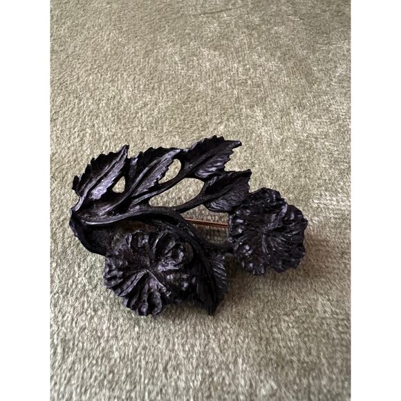 Vintage Black Resin Floral Mourning Brooch – Victorian Revival 1.75” x 1 - Picture 1 of 9